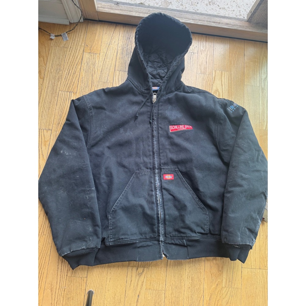Dickies Mens XL Black Canvas Quilted Hooded Work Jacket Schilling Bros Lumber 48